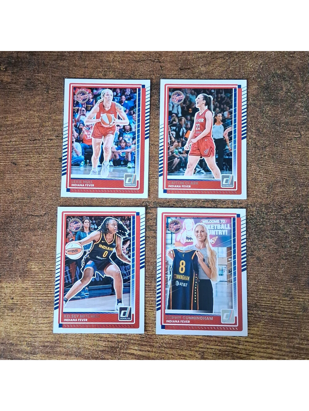 Lot of 4 Indiana Fever 2025 Donruss WNBA Basketball Cards, Clark Cunningham Hull